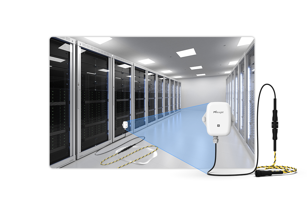 Wireless LoRaWAN leak sensor with a sensing rope laid across a floor
