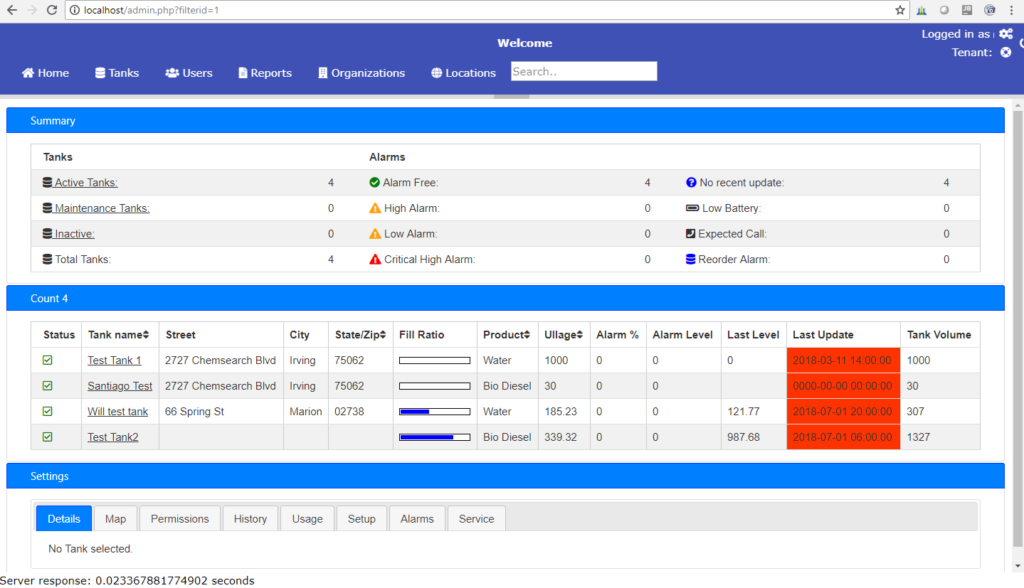 TLM platform distributor view of customer tanks for delivery planning